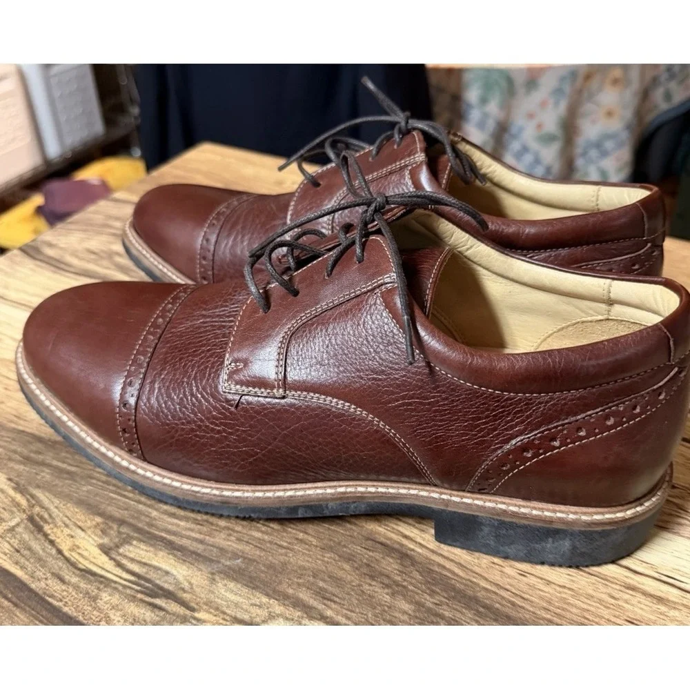 Johnston Murphy Mens CBrown Sheep Skin Cap Toe Lace Up Dress Casual Shoes 10 M